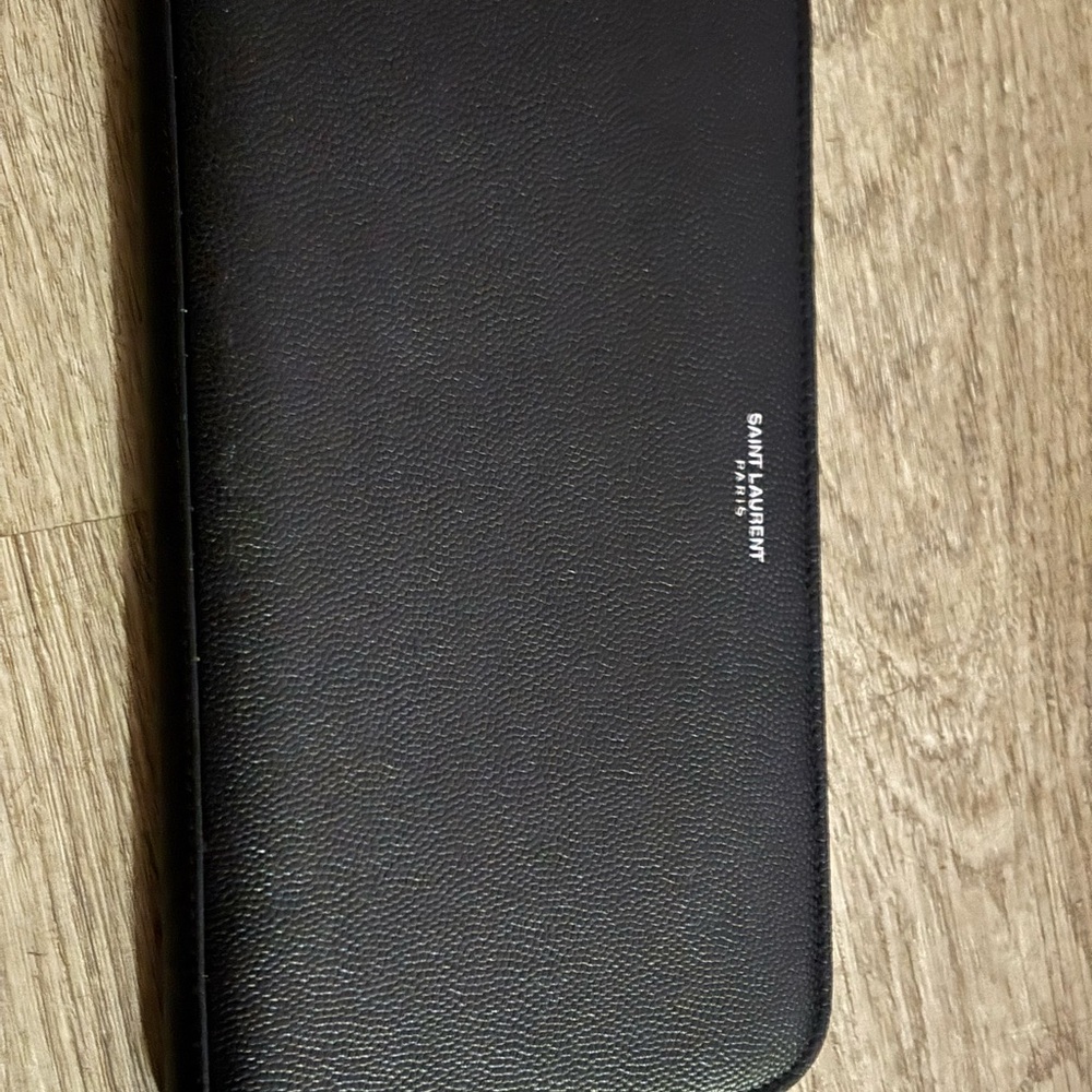 Saint Laurent Paris Zip Around Wallet in Embossed Leather